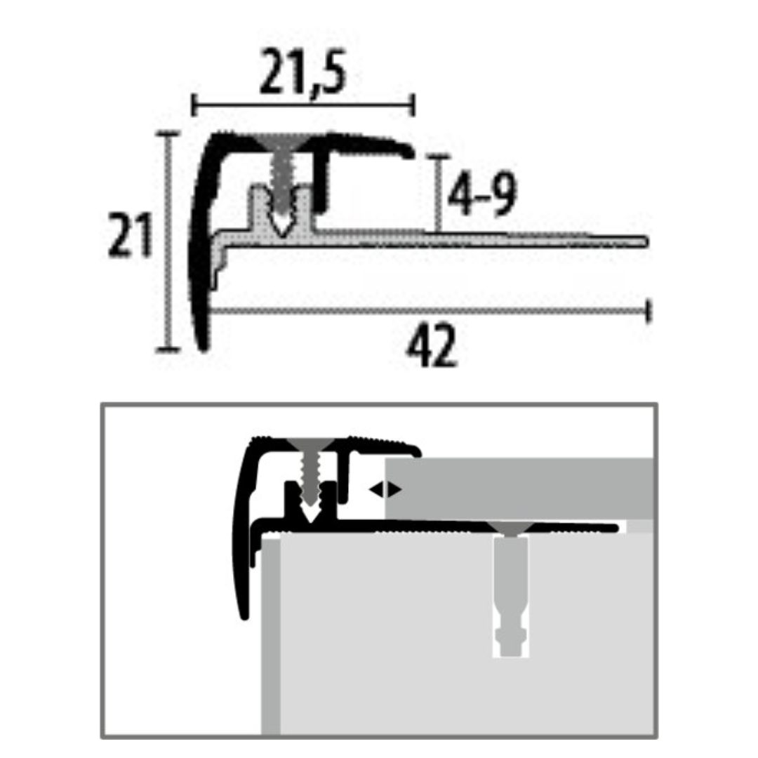 4-9mm LVT Click Stair Nosing - Silver